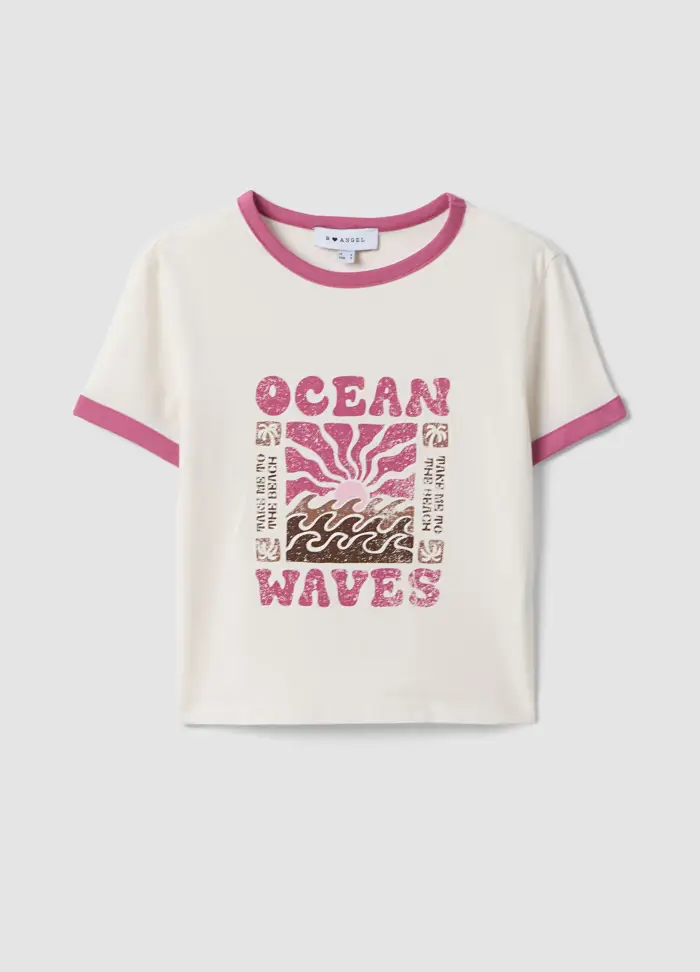 B ANGEL T-shirt In Cotone Elasticizzato Bianca Regular Fit Con Stampa, Donna, Bianco