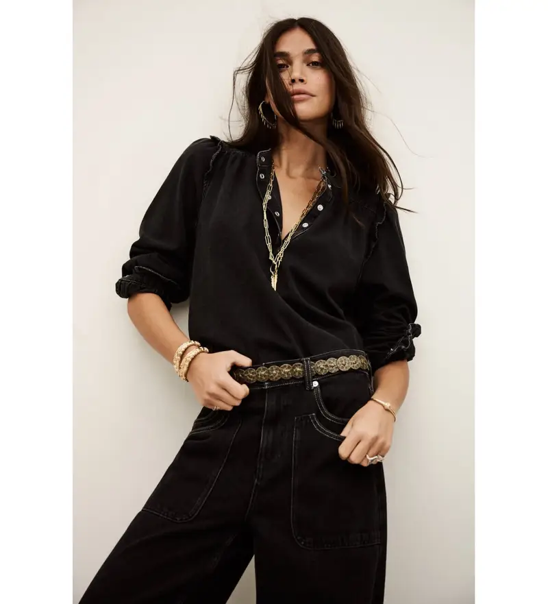 BA&SH per donna. 1H25MIO La mia camicia nera, Nero, Casual, Cotone, Manica lunga