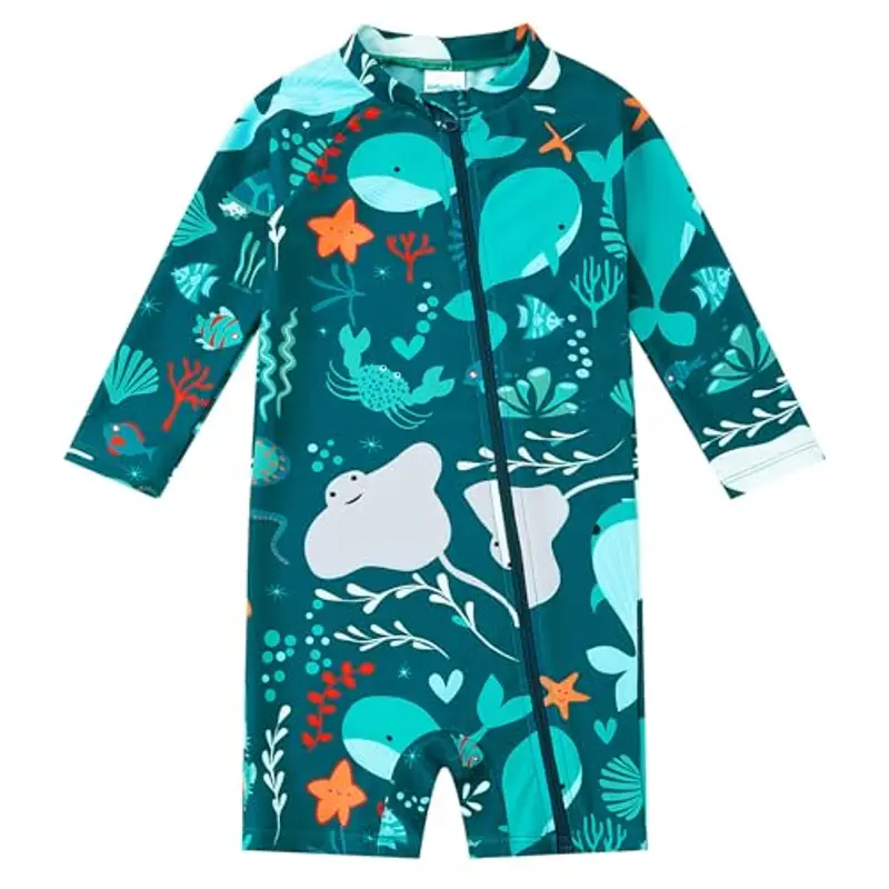 1strunandup Baby Ragazzo Costume da Bagno con UPF 50 + Protezione Solare Full Zipper Cartoon Tuta da Sole a Maniche Lunghe per Toddler