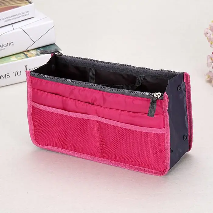 Borsa per cosmetici Borsa per trucchi Organizzatore da viaggio Custodia per cosmetici portatile Organizzatori funzionali per trucchi da toilette colore rosso rosa