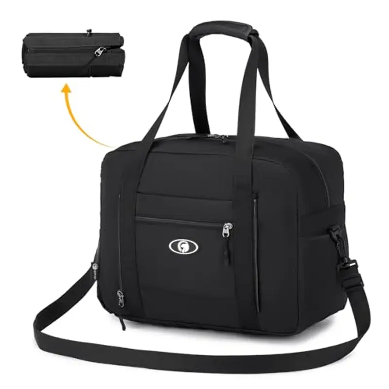 BAGZY Bagaglio a Mano 40x30x20 Wizzair, Impermeabile Borsa Cabina da Viaggio Aereo Pieghevole, per Parto Ospedale, da Ginnastica, Nero 25L