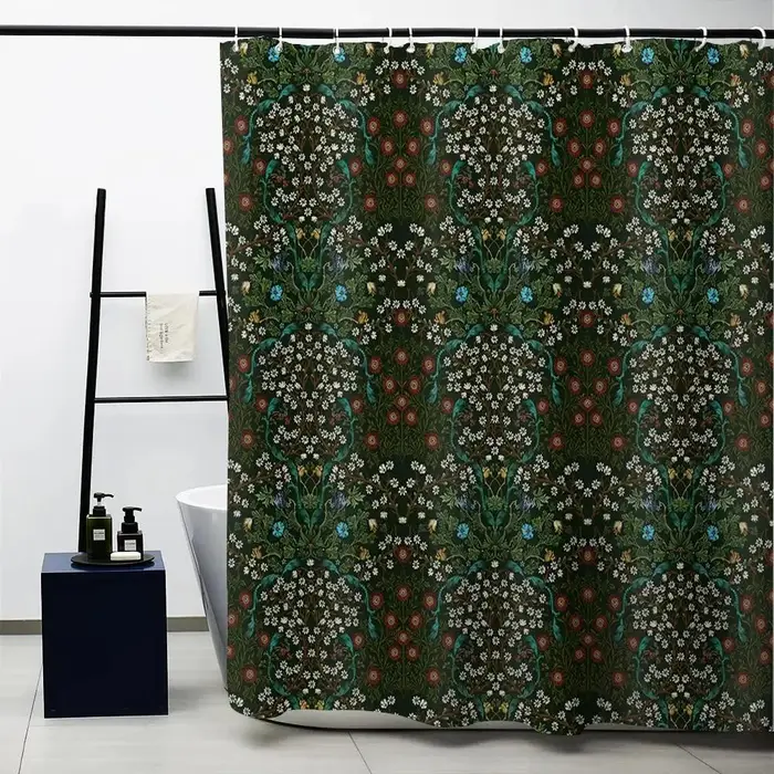 Tenda da doccia William Morris, Set di tende da doccia verdi per il bagno, Tessuto pesante, Tenda da bagno decorativa, Tenda lavabile W120xH180cm