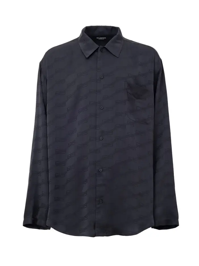 Balenciaga Camicia Over Homewear con Logo Allover GRIGIO SCURO