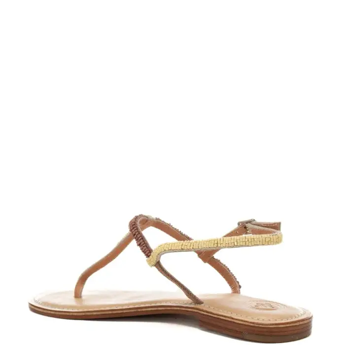 sandali infradito da donna con inserti perline beige bronze miniatura 3