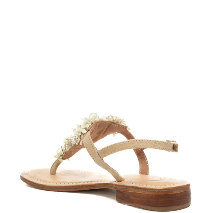sandali infradito da donna con inserto frontale cucito con pietre e conchiglie bianco miniatura 3
