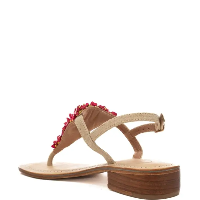 sandali infradito da donna con inserto frontale cucito con pietre rosso miniatura 3