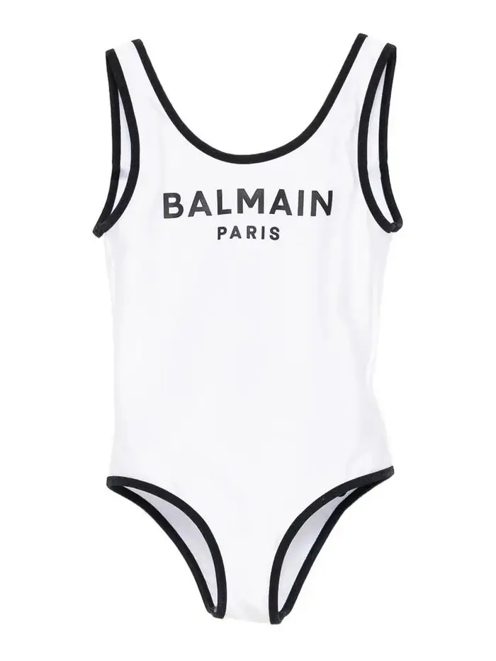 Balmain Costume Intero Con Logo Bianco