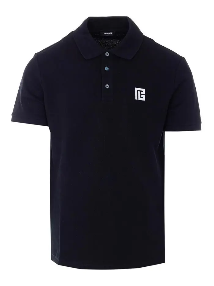 Balmain Polo con logo Pb ricamato Nero
