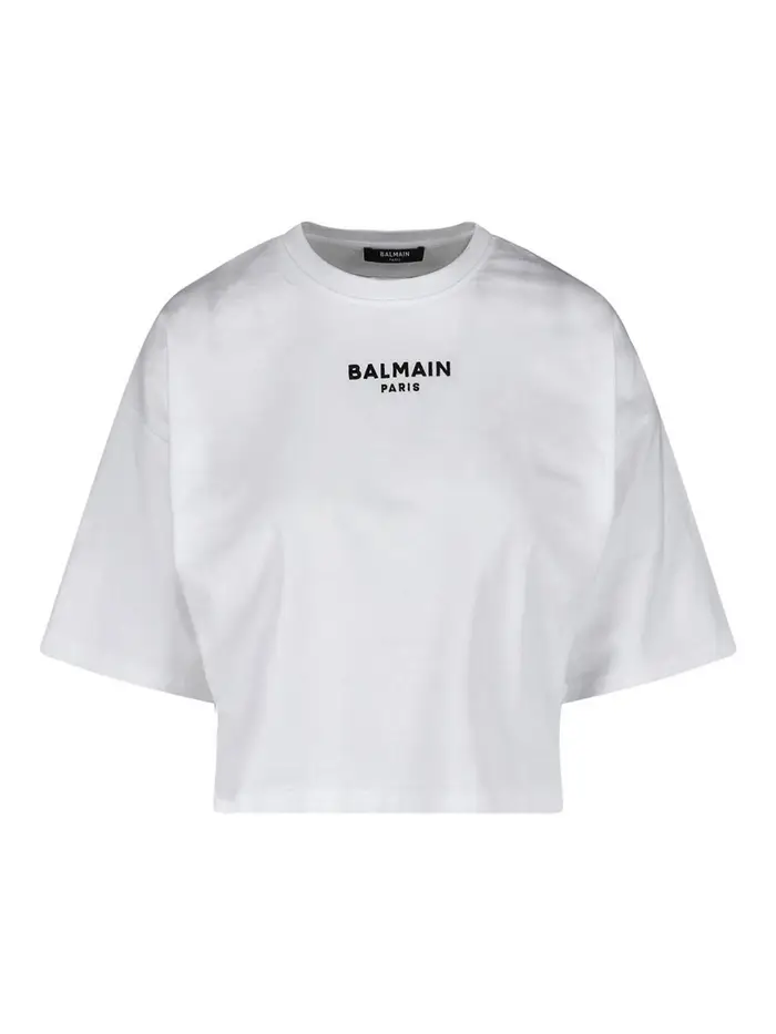Balmain T-Shirt Logo Crop Bianco