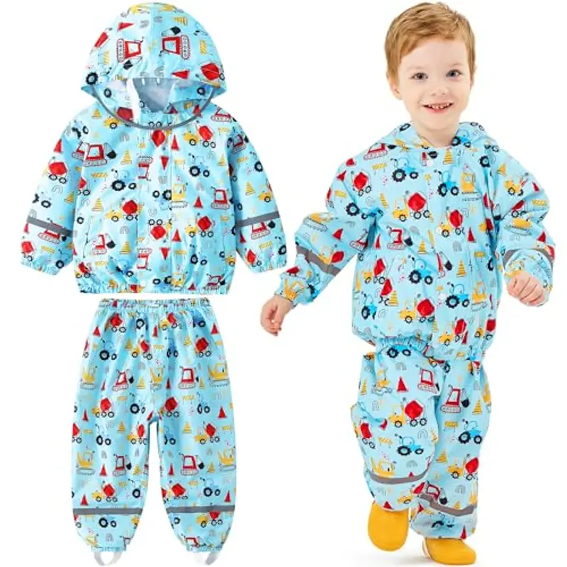 Baogaier Tuta Impermeabile Bambino, Leggero Fodera in Rete Antipioggia Giacca & Pantaloni Impermeabili 2 Pezzi Set