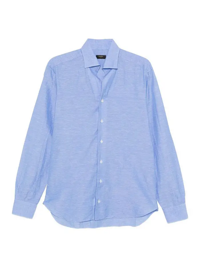 Barba Camicia trama fiammata in cotone azzurro Multicolore