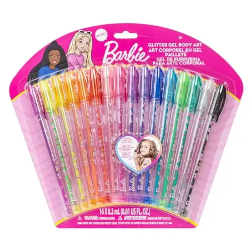 Townley Girl Barbie set di penne glitter per body art da 16 pezzi, colori scintillanti e luminosi, a partire dai 3 anni di età