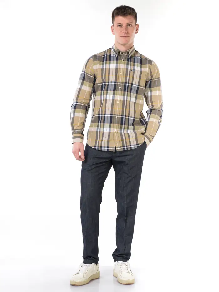 camicia da uomo Barbour a quadri in cotone e lino BEIGE