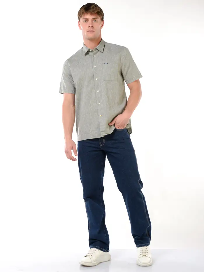 camicia da uomo Barbour manica corta in lino Verde