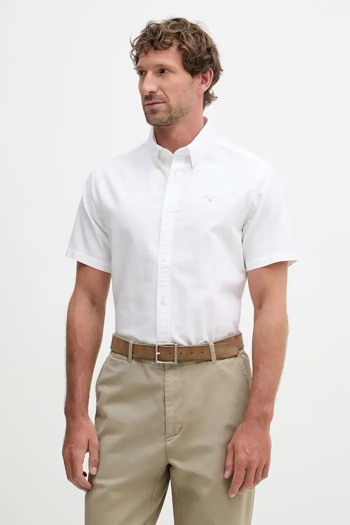 Barbour camicia oxford da uomo in cotone Oxtown S/S Tailored Shirt Bianco