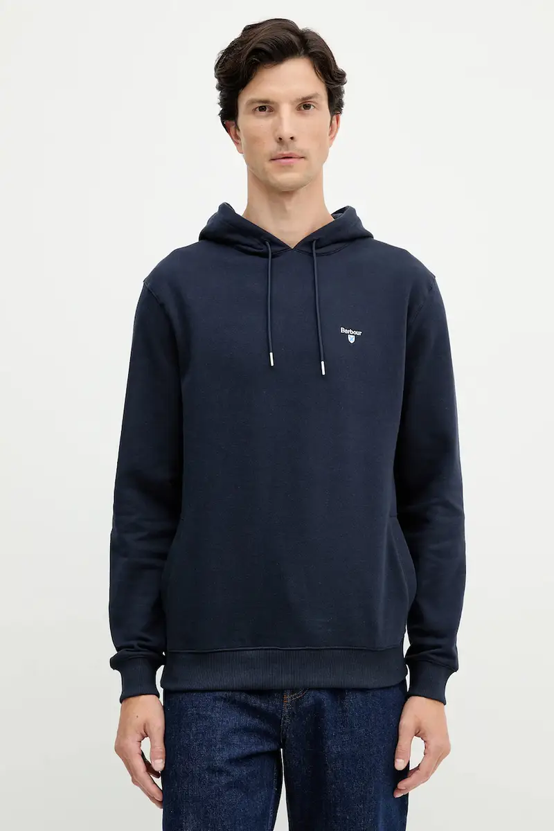 Barbour felpa in cotone BECKHILL uomo colore blu navy con cappuccio con applicazione MOL0717