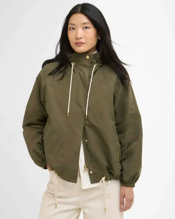 Barbour Giacca Hawkridge antipioggia in puro cotone con cappuccio regolabile con coulisse