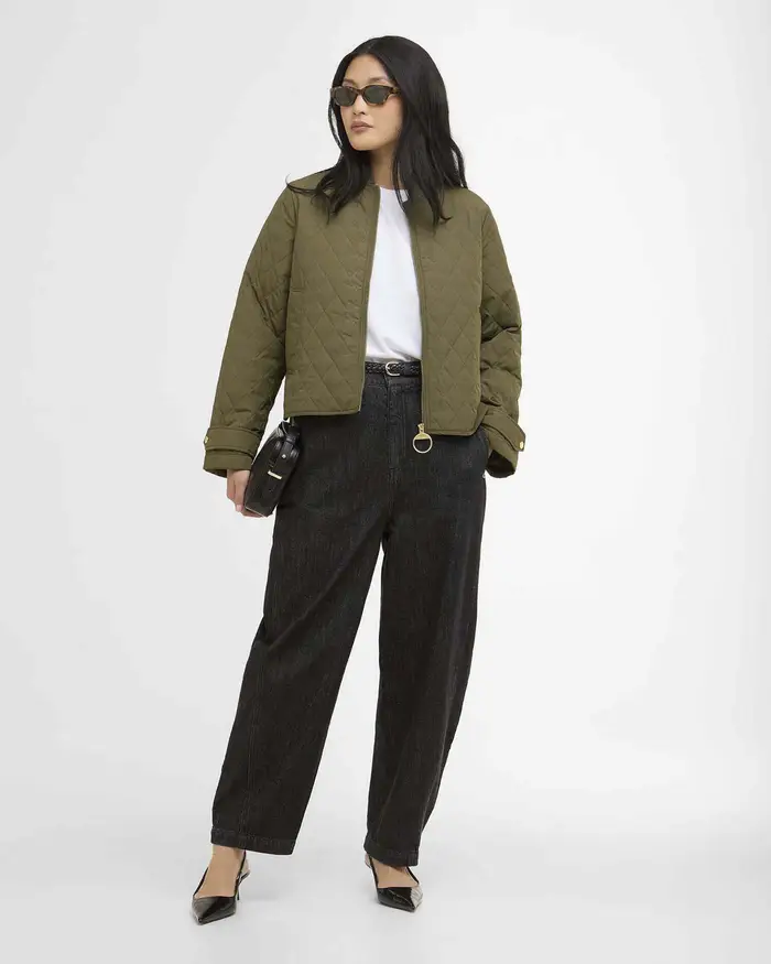 Barbour Giacca trapuntata a rombi Whillan color gesso con zip frontale