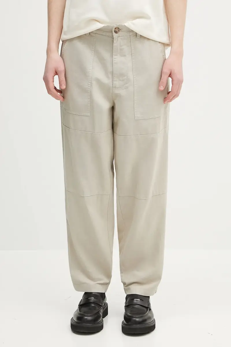 Barbour pantaloni in lino Natural Linen Blend Trouser colore beige MTR0763