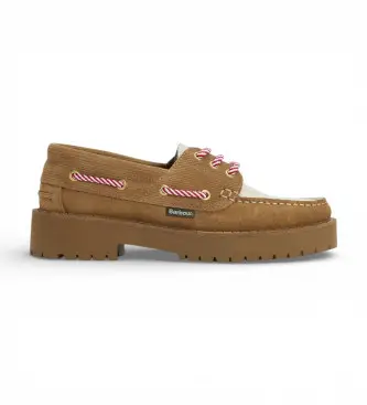 Barbour per donna LFO0798 Scarpe da barca in pelle beige Darras, Marrone, Basso, 1 a 3 cm, Stringhe, Casual
