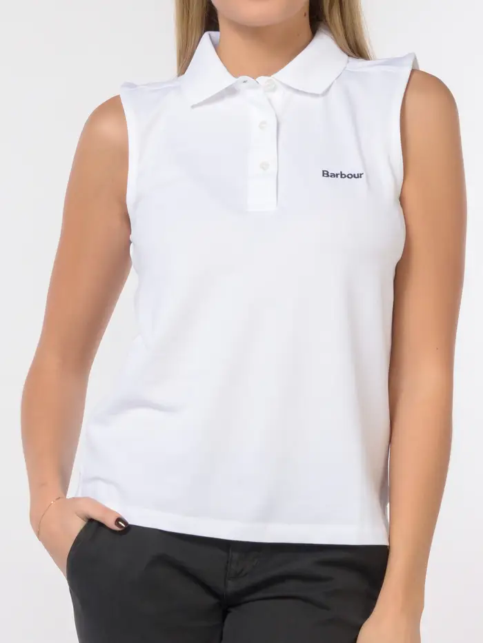 polo da donna Barbour senza maniche con logo Bianco