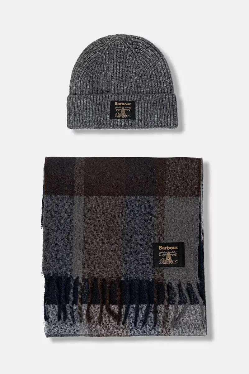 Barbour Sciarpa e Cappello Multicolore in Poliestere Riciclato