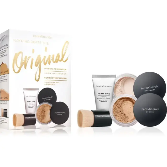 Bareminerals Nothing Beats The Original Set Pennello per cipria fissante + Cipria fissante Abbronzatura dorata 2 g + Fondotinta liquido