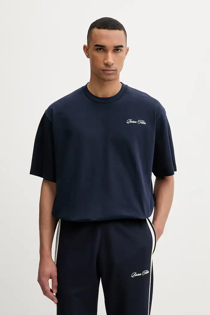 T-shirt da uomo in cotone Blu navy miniatura 3