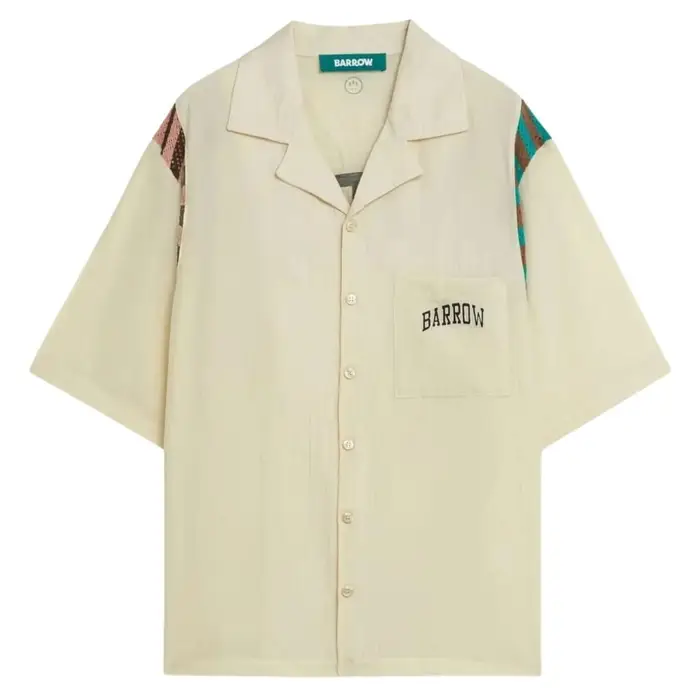 Barrow camicia unisex in viscosa con maxi logo lettering a contrasto colore sul retro avorio