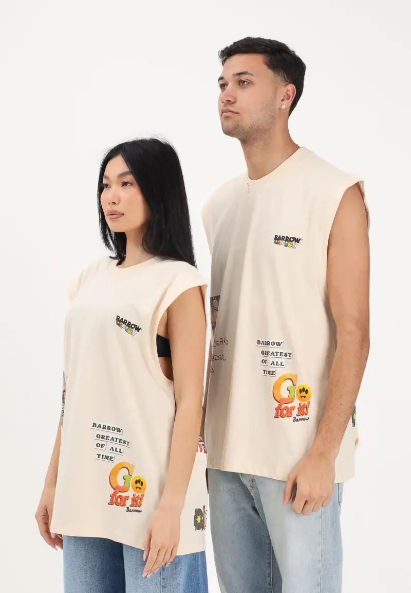 BARROW Canotta crema per uomo e donna con stampe