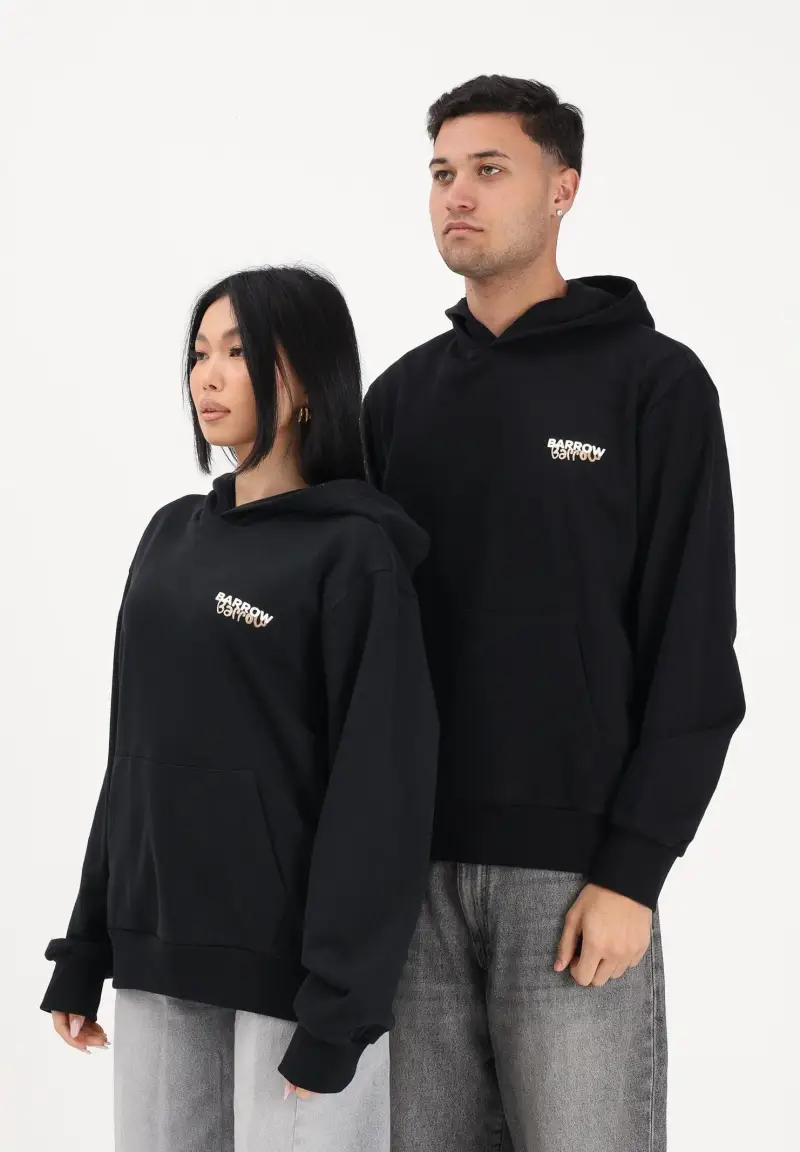 BARROW Felpa con cappuccio nera per uomo e donna caratterizzata da stampa sul retro