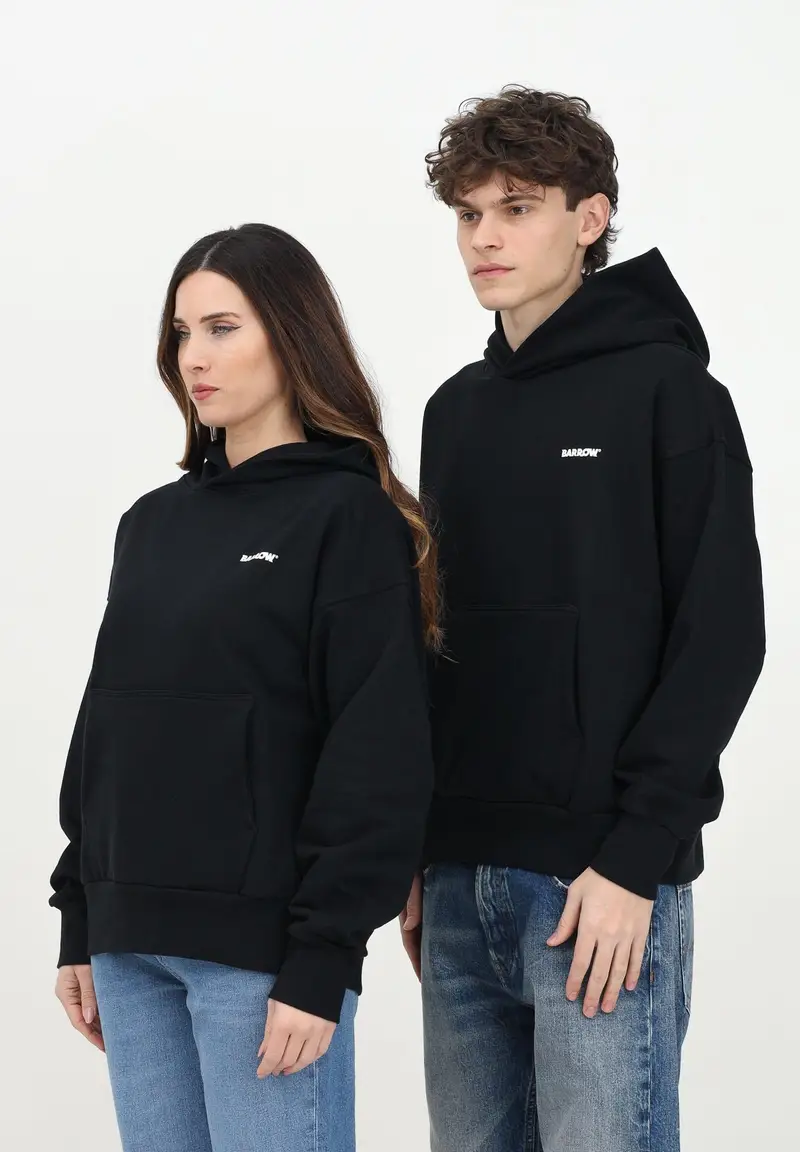 BARROW Felpa con cappuccio nera per uomo e donna rifinita da logo e smile