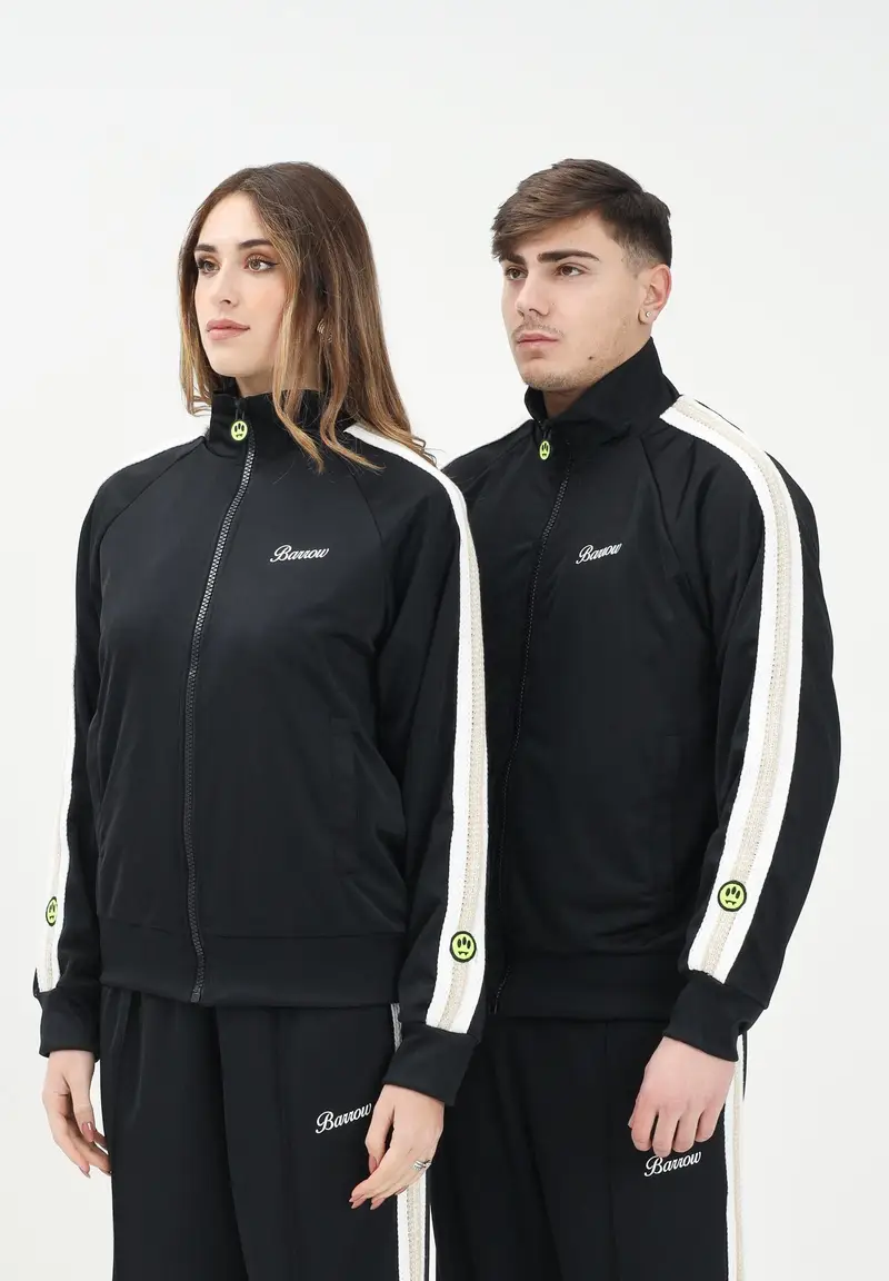 BARROW Felpa con zip nera per uomo e donna rifinita da bande a contrasto
