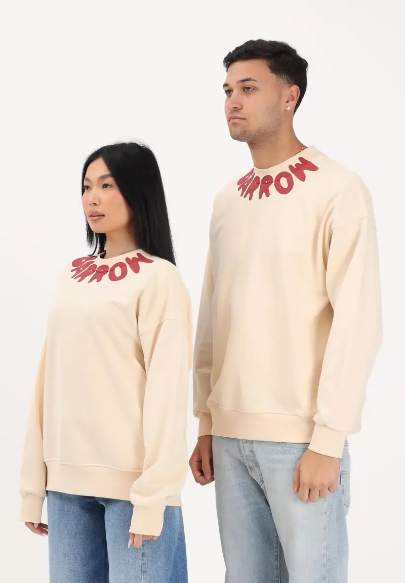 BARROW Felpa girocollo crema per uomo e donna con logo al collo