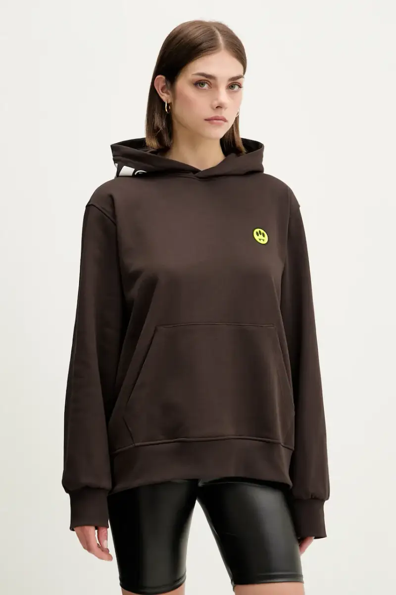 Barrow felpa in cotone colore marrone con cappuccio F5BWUAHS058