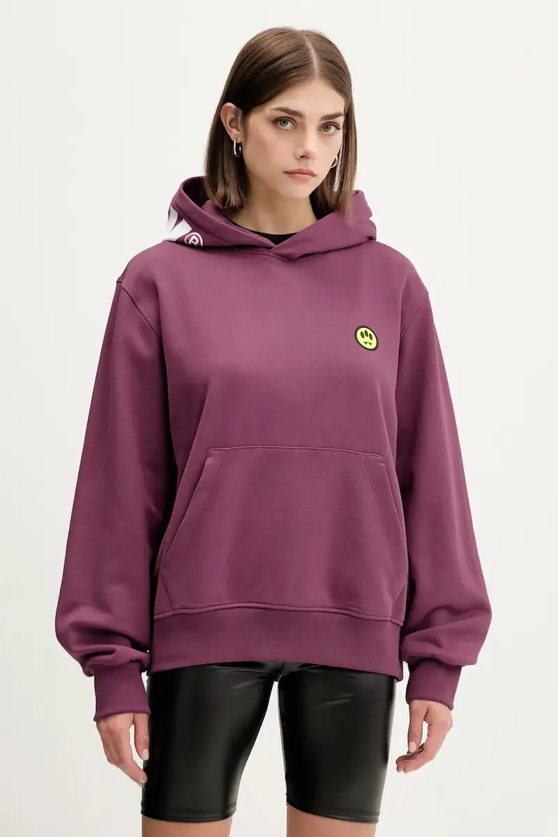 Barrow felpa in cotone colore violetto con cappuccio F5BWUAHS058