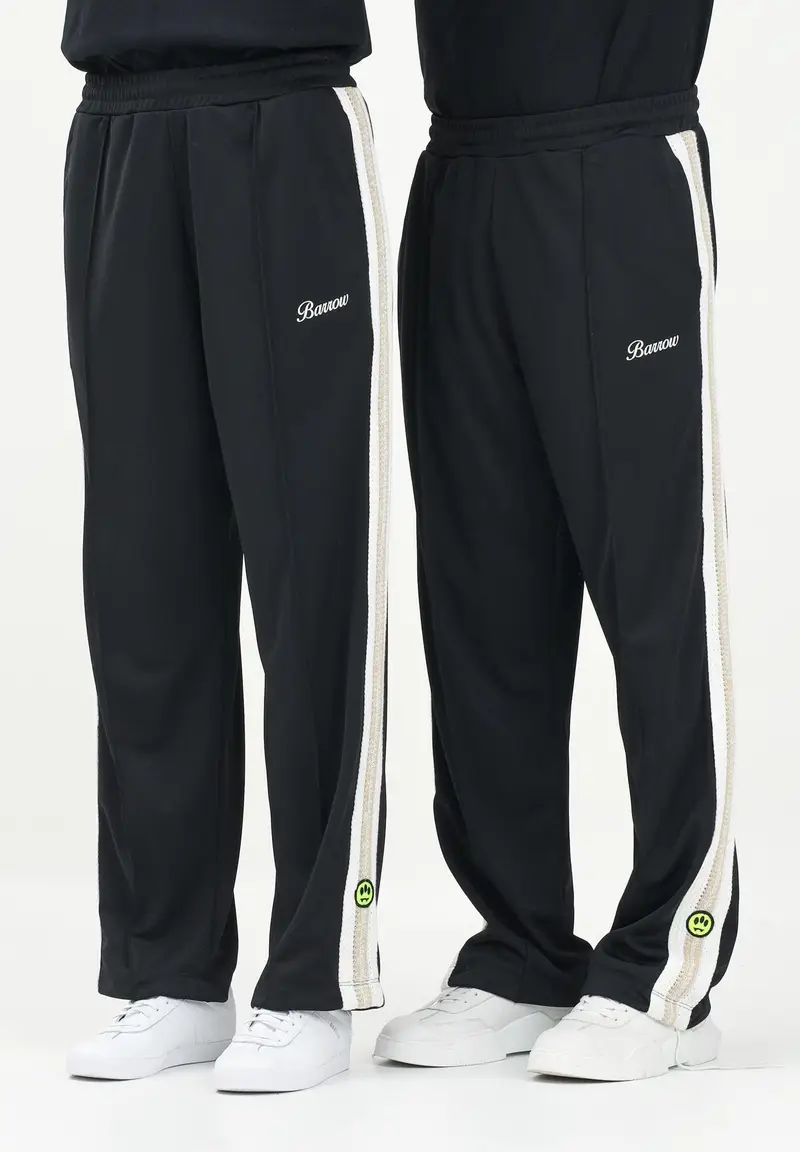BARROW Pantalone sportivo nero per uomo e donna con bande laterali a contrasto