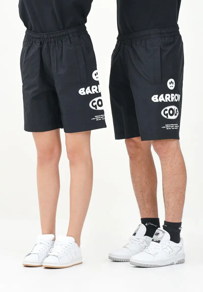 BARROW Shorts sportivo nero per uomo e donna con stampa