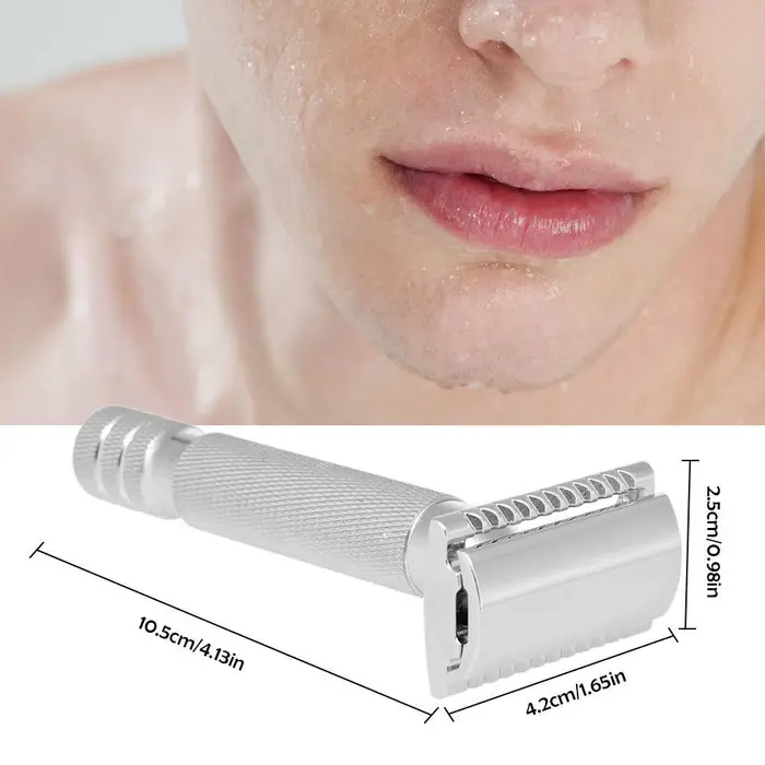 Beautyyy Rasoi da barba Rasoio da barba tradizionale bagnato di sicurezza con impugnatura a doppia lama argento