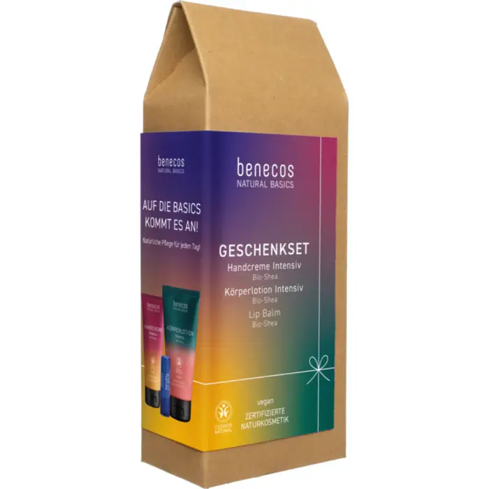 Benecos Natural Basics Intensiv - Set Crema Mani Lozione Corpo e Balsamo Labbra