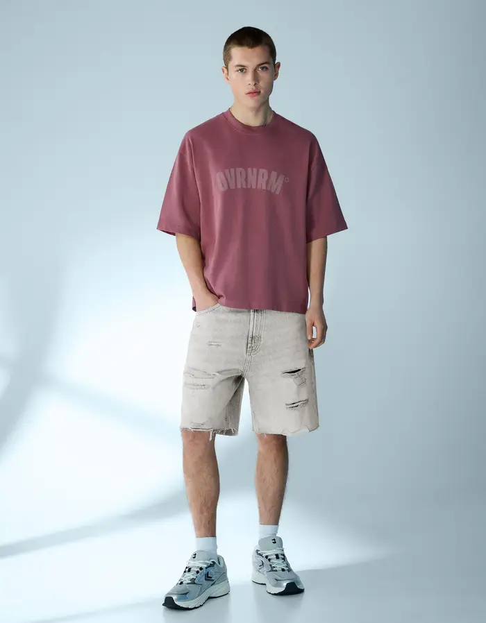 Bermuda In Denim Strappati Uomo (Eur 34) Grigio