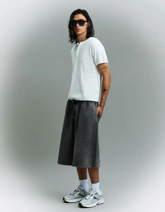 Bershka Bermuda Jogger Fit In Felpa Uomo Grigio