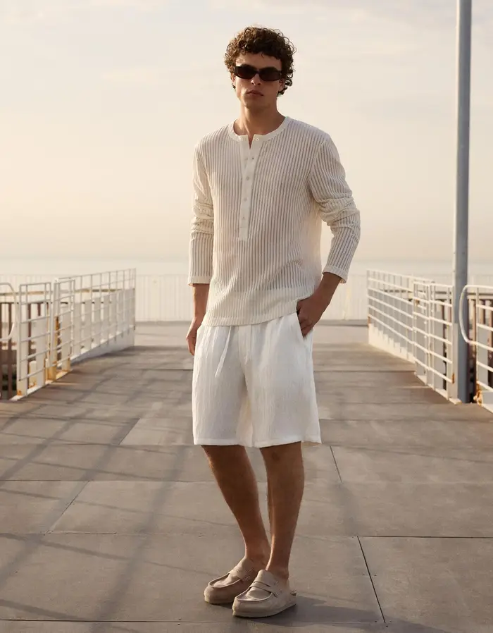Bershka Bermuda Jogger Fit Rustica Uomo Bianco