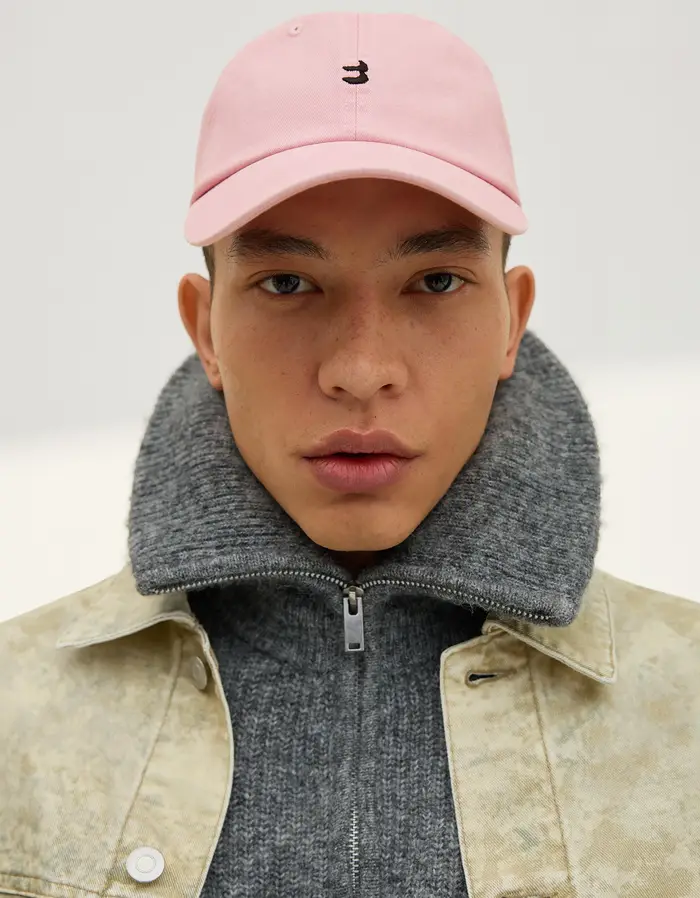 Bershka Berretto Ricamo Uomo Rosa