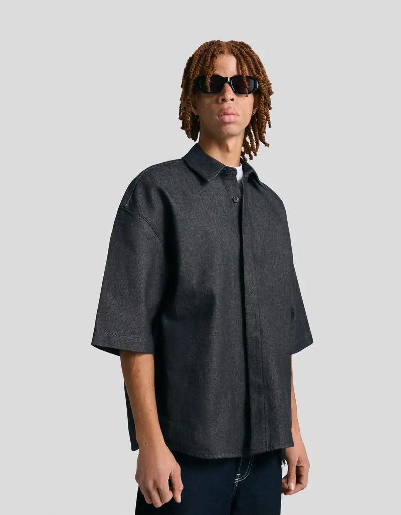 Bershka Camicia A Maniche Corte Boxy Fit Uomo Marino