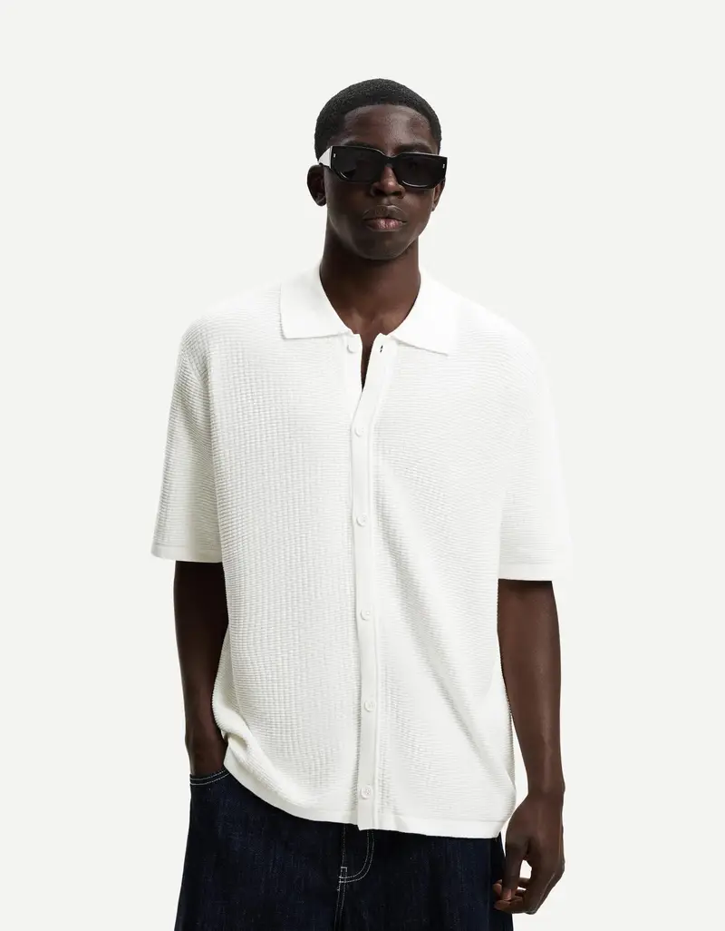 Bershka Camicia A Maniche Corte Struttura Uomo Bianco