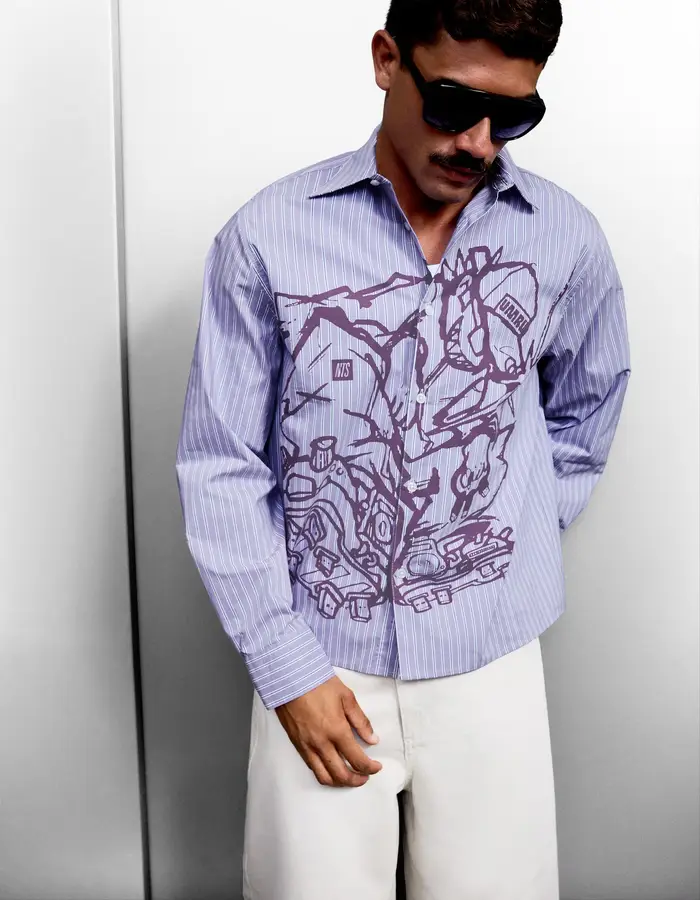 Camicia Boxy Fit Nts X Bershka Ft Umru Uomo Viola