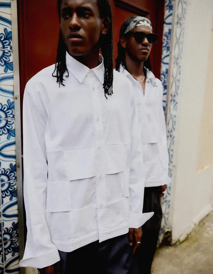 Bershka Camicia Maniche Lunghe Boxy Fit A Rilievo Uomo Bianco