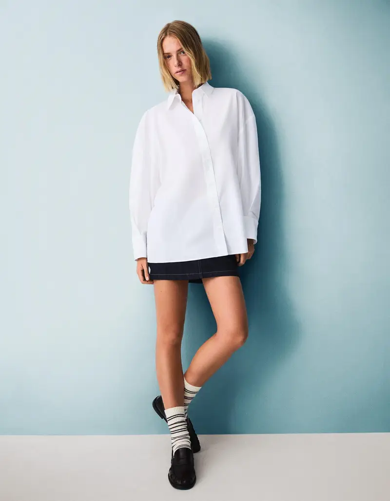 Bershka Camicia Oversize Donna Bianco