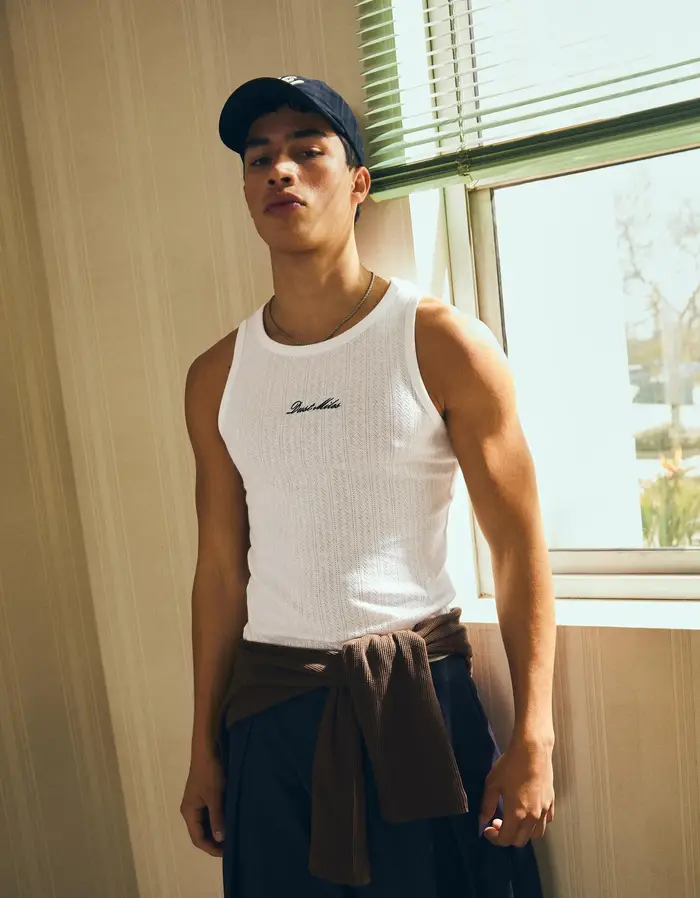 Bershka Canotta Con Stampa Uomo Bianco Roto